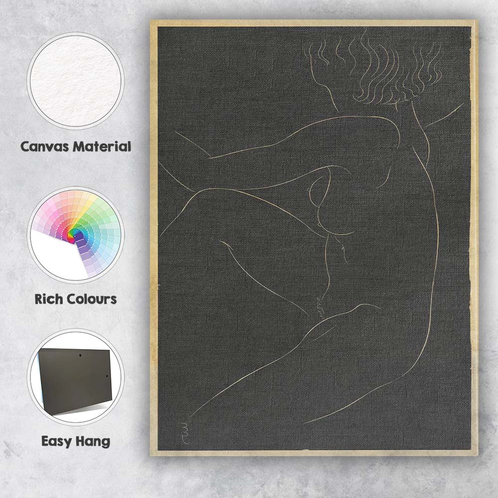 Minimalist Black Nude Female Figure Line Drawing Canvas Wall Art Print Decor Picture Ready to Hang