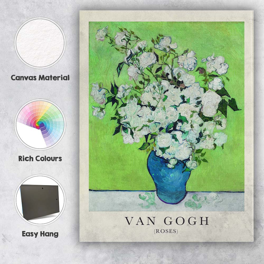Van Gogh White Roses Blue Vase Impressionist Floral Canvas Wall Art Print Decor Picture Ready to Hang