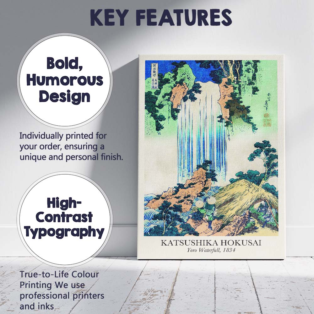 Hokusai Yoro Waterfall Japanese Ukiyo E Landscape Canvas Wall Art Print Decor Picture Ready to Hang