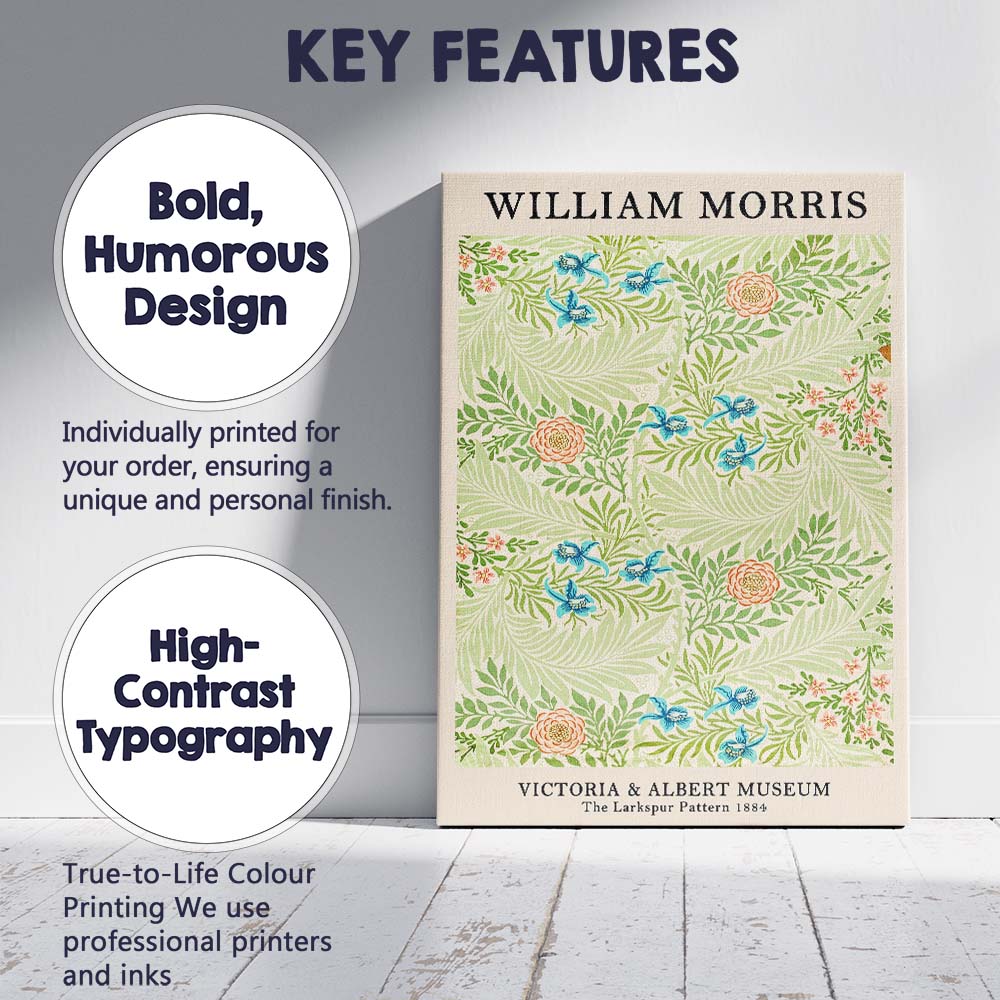 William Morris Larkspur Floral Botanical Pattern Design Canvas Wall Art Print Decor Picture Ready to Hang