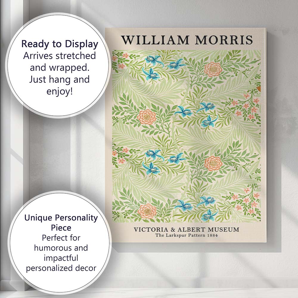 William Morris Larkspur Floral Botanical Pattern Design Canvas Wall Art Print Decor Picture Ready to Hang