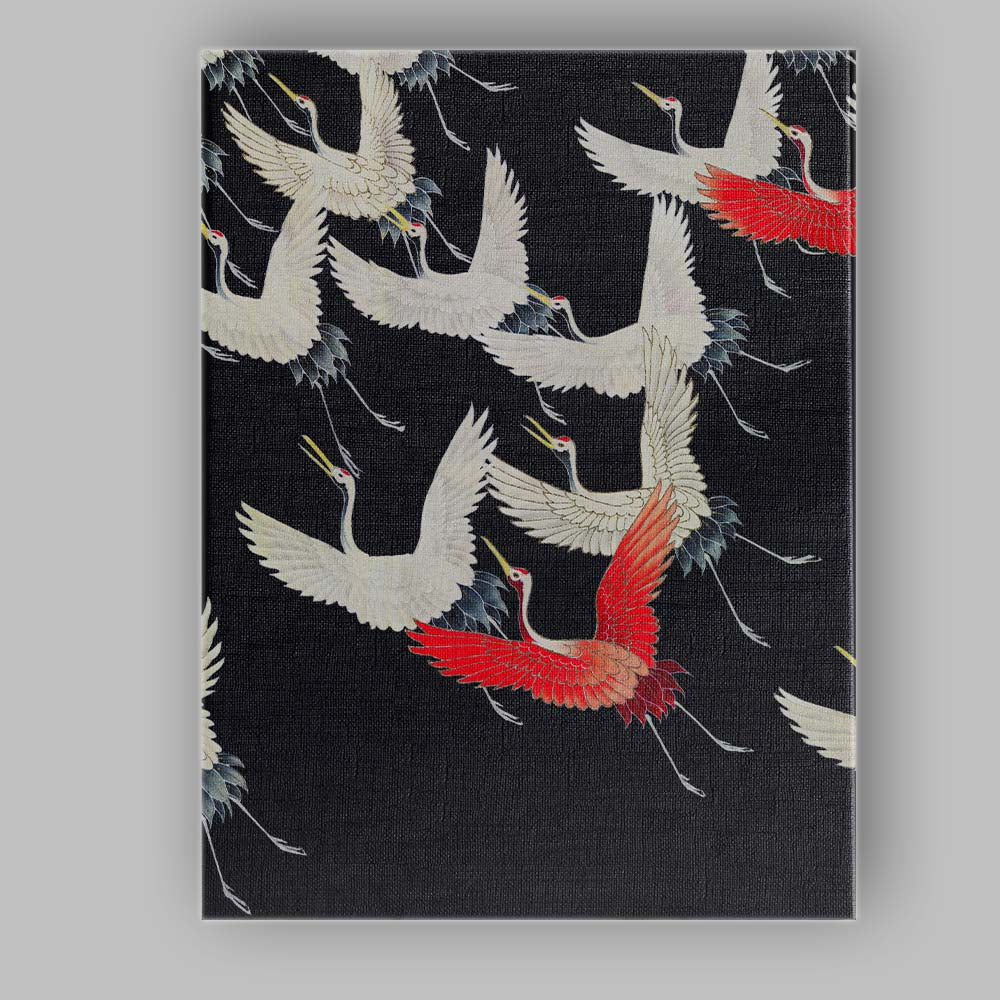 Elegant Flying Cranes Oriental Bird Pattern Dark Background Canvas Wall Art Print Decor Picture Ready to Hang