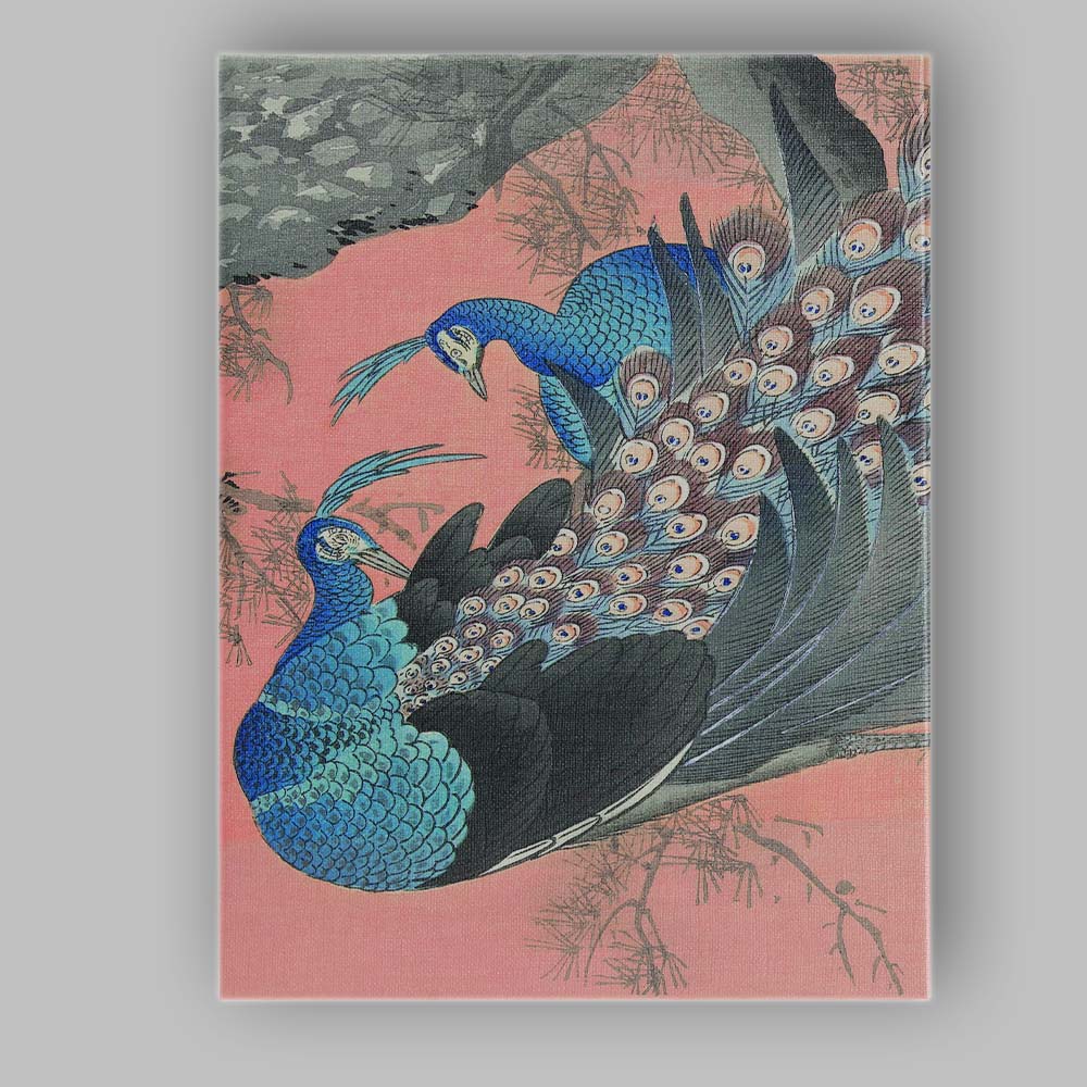 Japanese Style Blue Peacock Bird Decorative Illustration Canvas Wall Art Print Decor Picture Ready to Hang