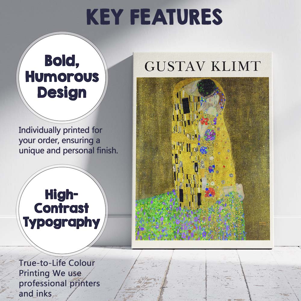 Gustav Klimt The Kiss Gold Art Nouveau Romantic Couple Canvas Wall Art Print Decor Picture Ready to Hang