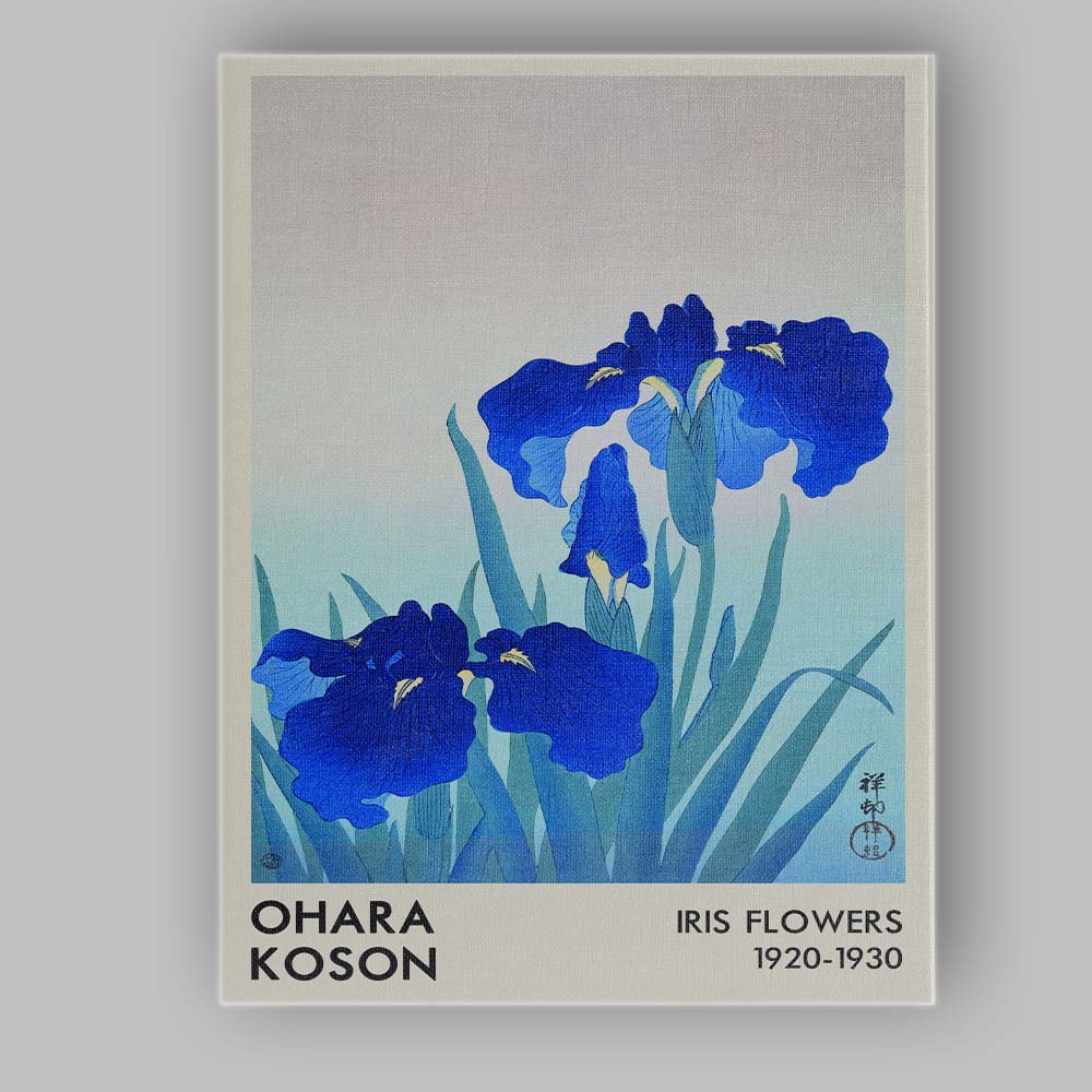 Ohara Koson Blue Iris Flowers Japanese Botanical Woodblock Canvas Wall Art Print Decor Picture Ready to Hang