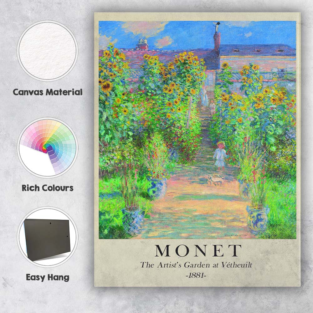 Impressionist Sunflower Garden Landscape Colourful French Painting Canvas Wall Art Print Decor Picture Ready to Hang