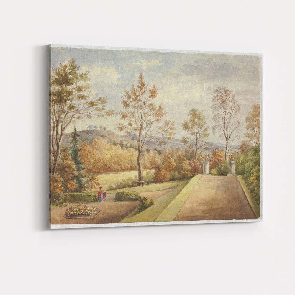 Autumn Garden Terrace Scenic Landscape Watercolour Canvas Wall Art Print Decor Picture Ready to Hang