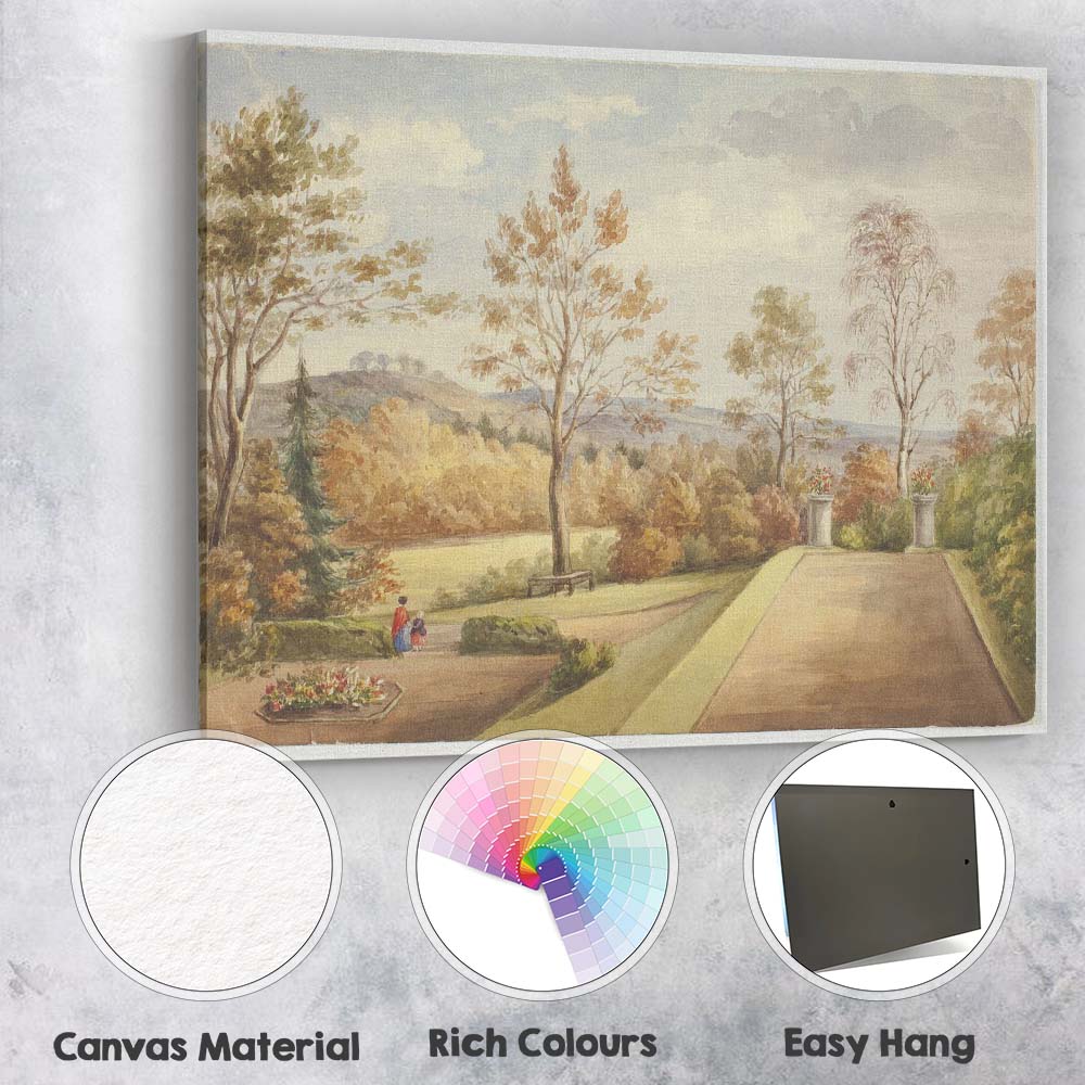 Autumn Garden Terrace Scenic Landscape Watercolour Canvas Wall Art Print Decor Picture Ready to Hang