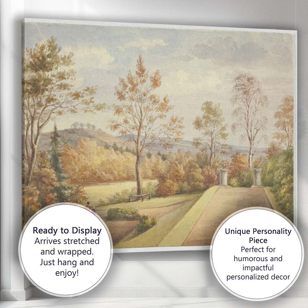 Autumn Garden Terrace Scenic Landscape Watercolour Canvas Wall Art Print Decor Picture Ready to Hang