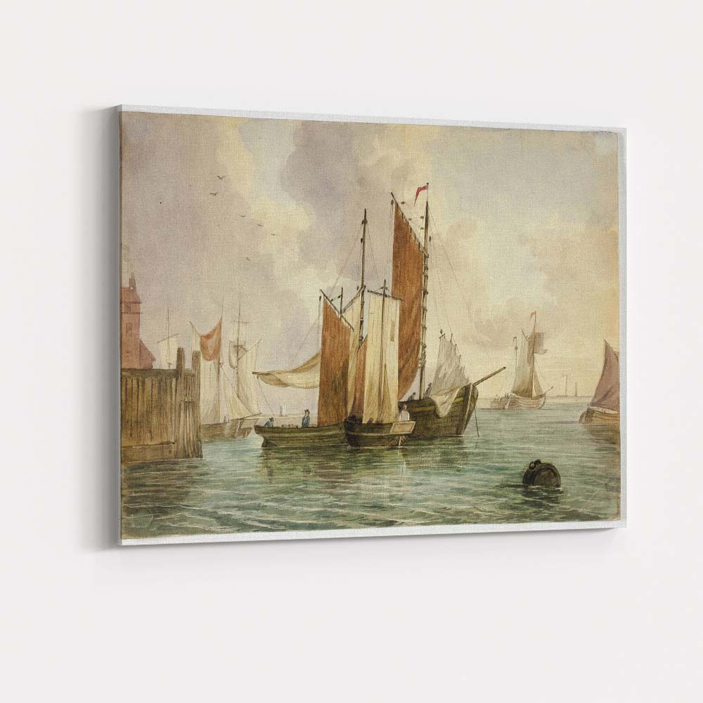 Traditional Sailing Boats Harbour Seascape Watercolour Canvas Wall Art Print Decor Picture Ready to Hang