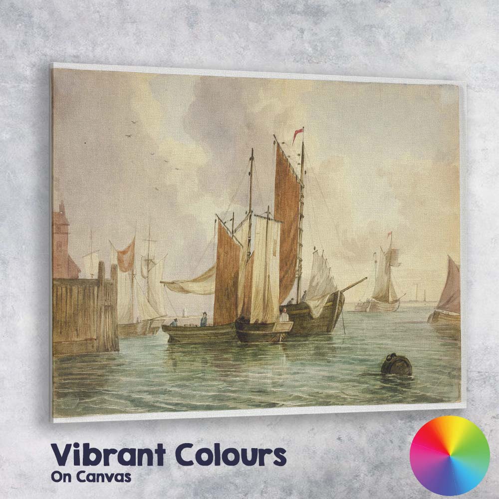 Traditional Sailing Boats Harbour Seascape Watercolour Canvas Wall Art Print Decor Picture Ready to Hang