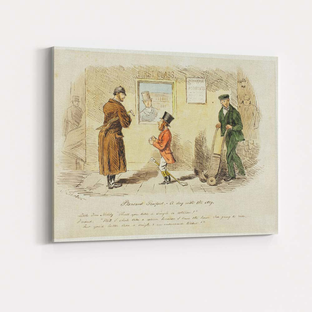 Victorian Street Scene Satirical Gentleman Illustration Canvas Wall Art Print Decor Picture Ready to Hang