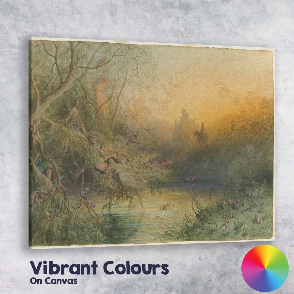 Enchanted Fairy Woodland Twilight Fantasy Watercolour Canvas Wall Art Print Decor Picture Ready to Hang