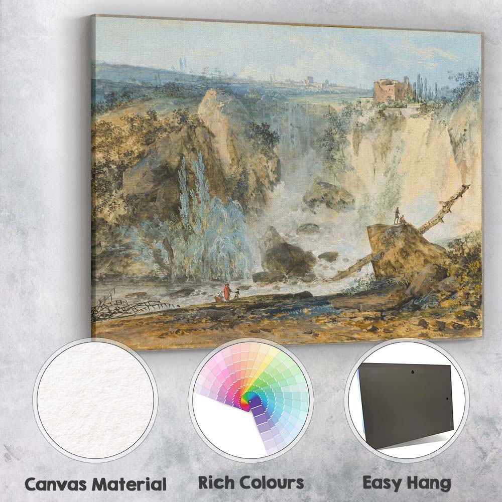 Dramatic Waterfall Gorge Landscape Antique Watercolour Canvas Wall Art Print Decor Picture Ready to Hang