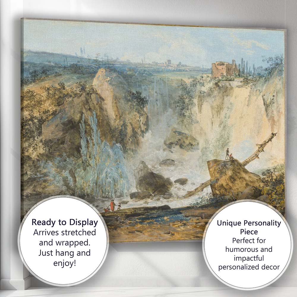 Dramatic Waterfall Gorge Landscape Antique Watercolour Canvas Wall Art Print Decor Picture Ready to Hang