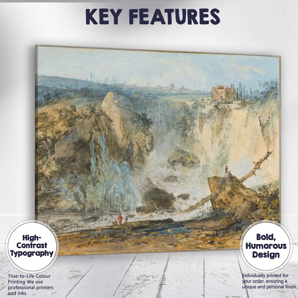 Dramatic Waterfall Gorge Landscape Antique Watercolour Canvas Wall Art Print Decor Picture Ready to Hang