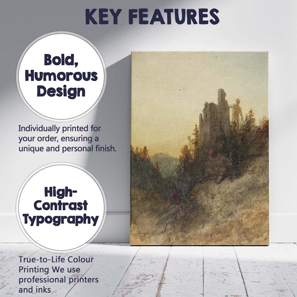 Romantic Medieval Ruins Knightly Fantasy Watercolour Canvas Wall Art Print Decor Picture Ready to Hang