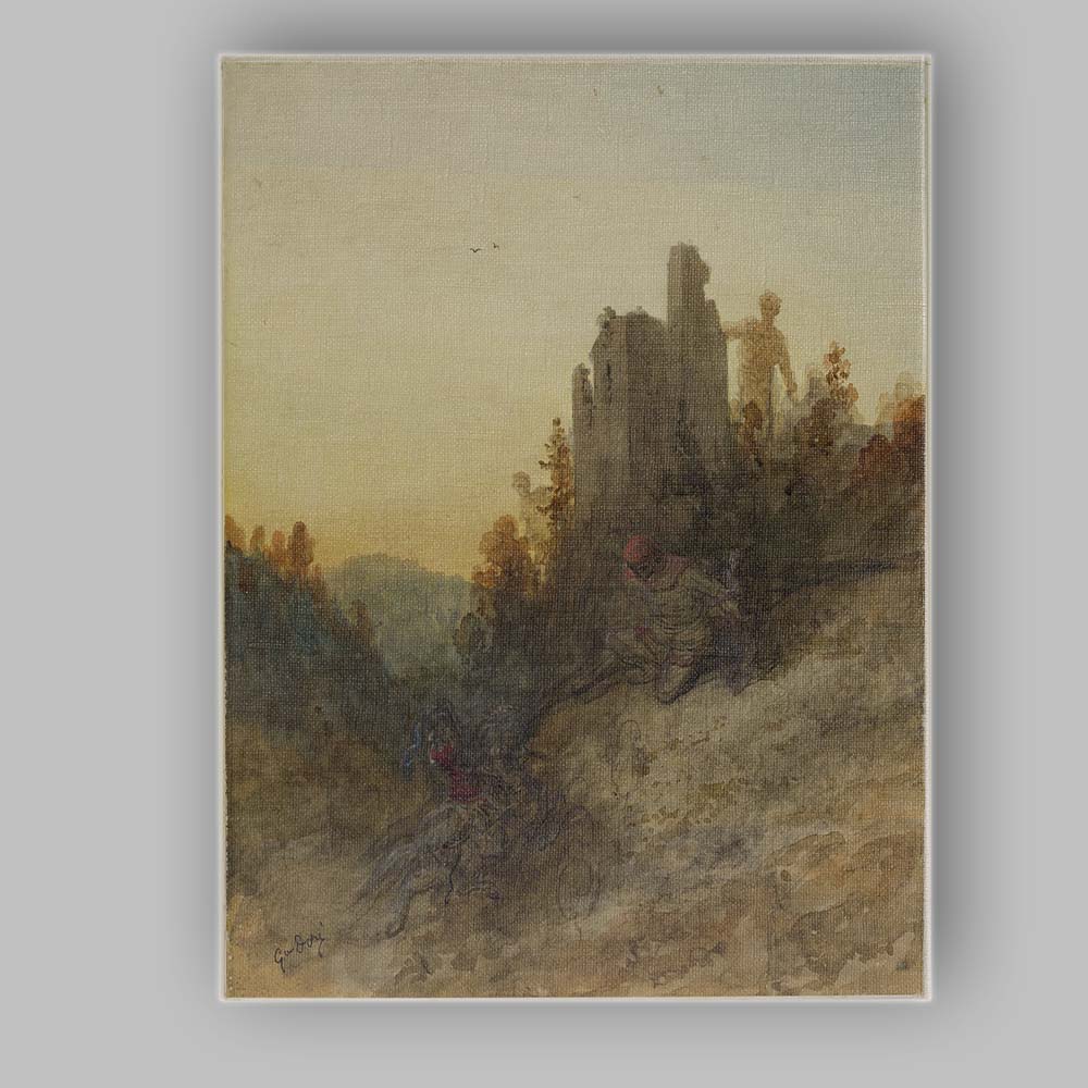 Romantic Medieval Ruins Knightly Fantasy Watercolour Canvas Wall Art Print Decor Picture Ready to Hang