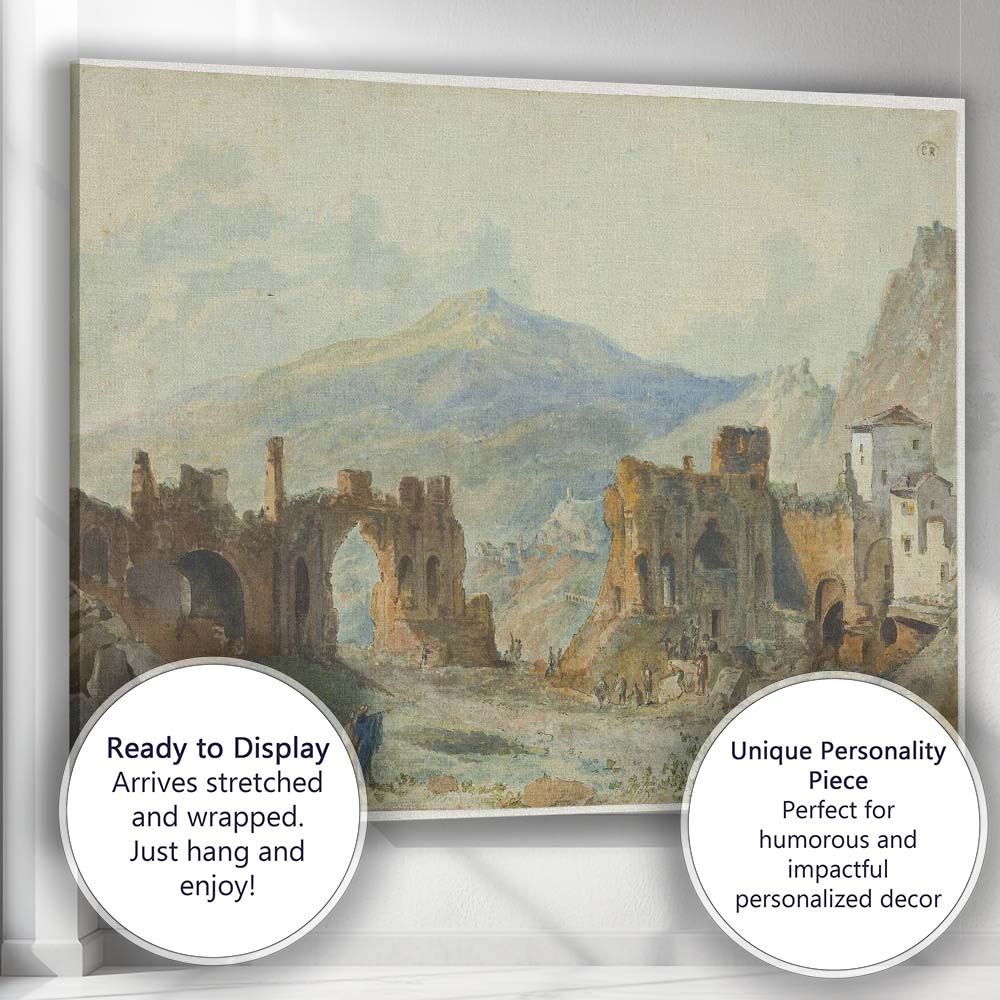 Ancient Roman Ruins Mountain Landscape Watercolour Canvas Wall Art Print Decor Picture Ready to Hang