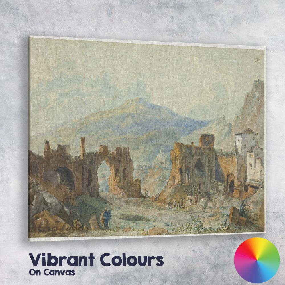 Ancient Roman Ruins Mountain Landscape Watercolour Canvas Wall Art Print Decor Picture Ready to Hang