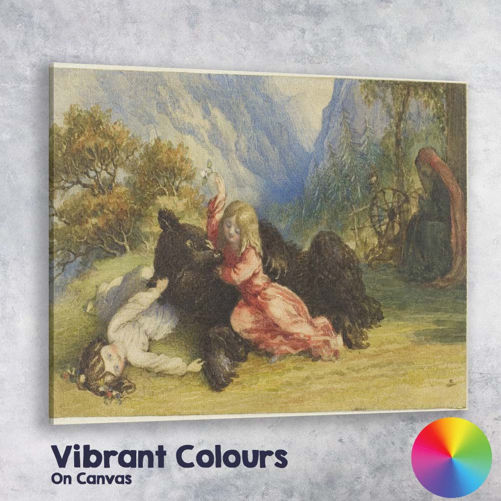 Fairytale Child and Bear Mountain Watercolour Fantasy Canvas Wall Art Print Decor Picture Ready to Hang