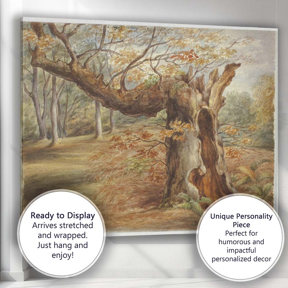 Ancient Woodland Hollow Tree Autumn Forest Watercolour Canvas Wall Art Print Decor Picture Ready to Hang