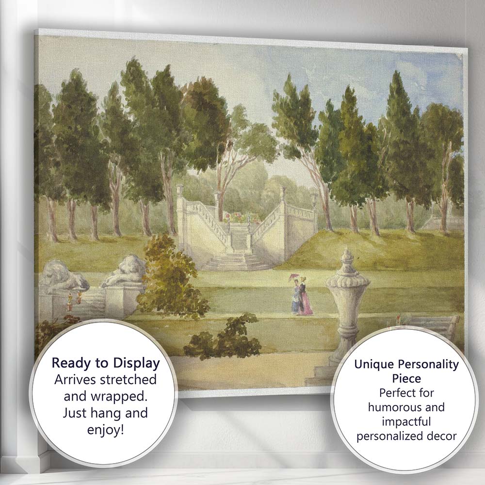 Formal Garden Terrace Classical Estate Landscape Canvas Wall Art Print Decor Picture Ready to Hang
