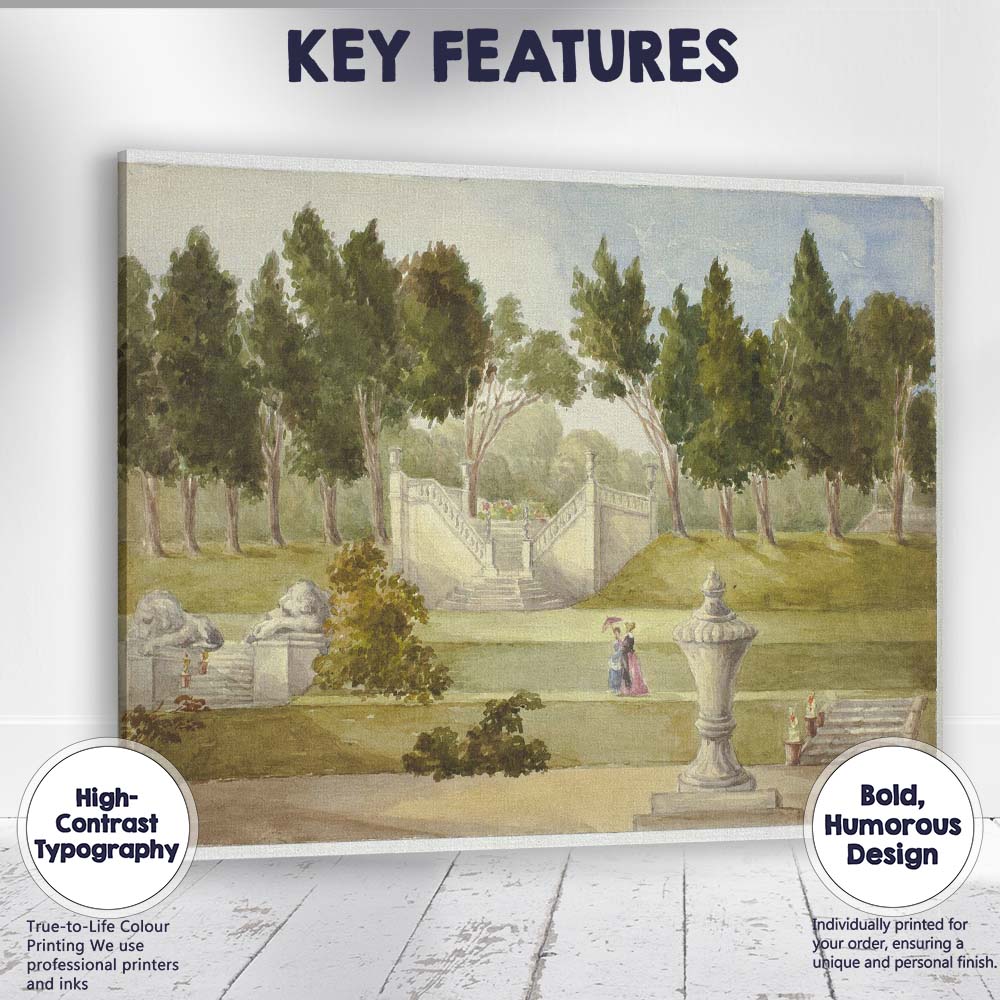 Formal Garden Terrace Classical Estate Landscape Canvas Wall Art Print Decor Picture Ready to Hang