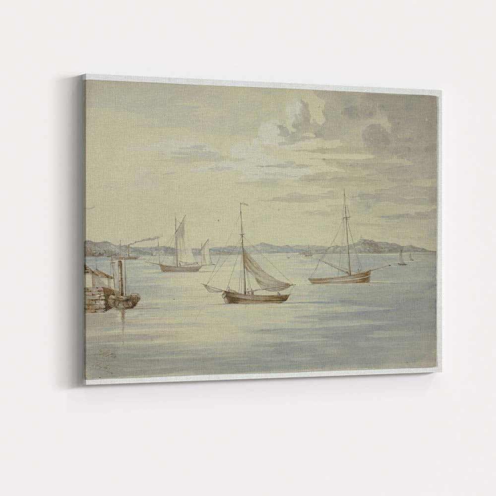 Peaceful Harbour Sailboats Coastal Watercolour Seascape Canvas Wall Art Print Decor Picture Ready to Hang