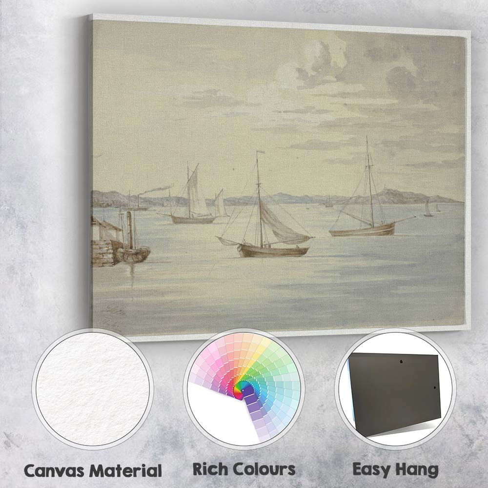 Peaceful Harbour Sailboats Coastal Watercolour Seascape Canvas Wall Art Print Decor Picture Ready to Hang
