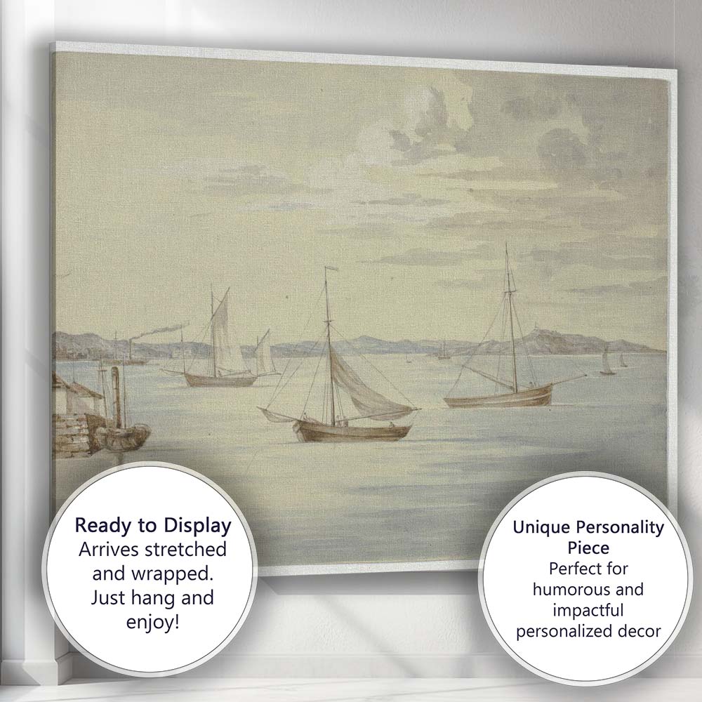 Peaceful Harbour Sailboats Coastal Watercolour Seascape Canvas Wall Art Print Decor Picture Ready to Hang
