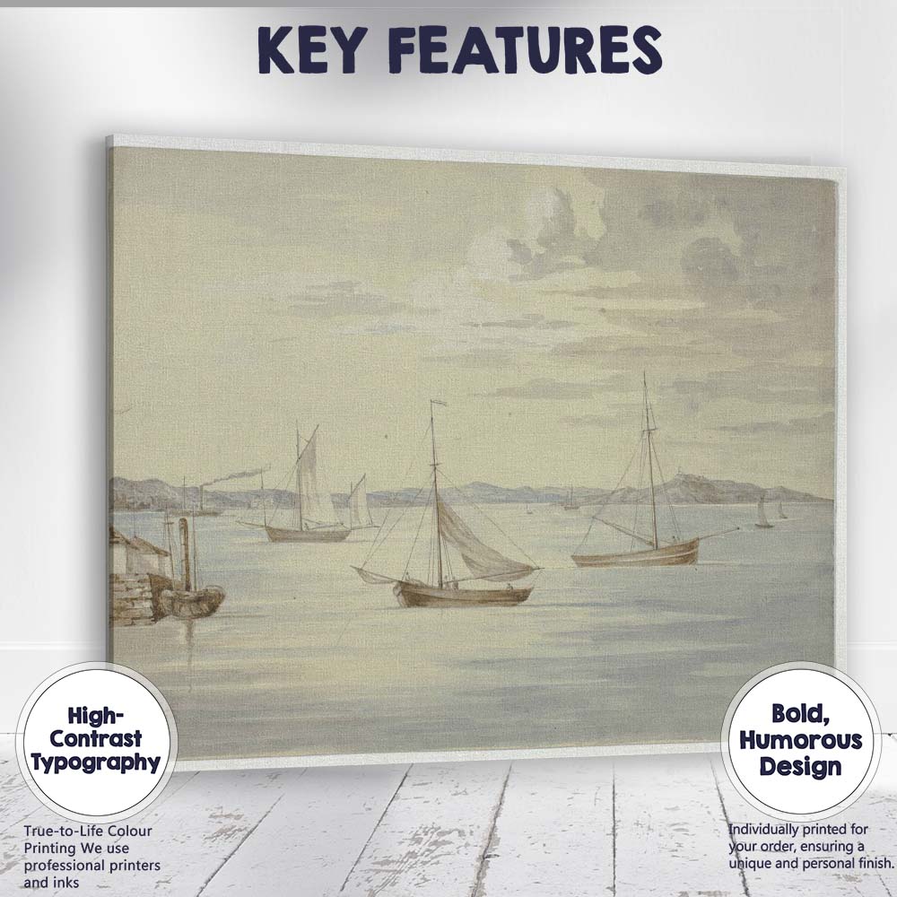 Peaceful Harbour Sailboats Coastal Watercolour Seascape Canvas Wall Art Print Decor Picture Ready to Hang