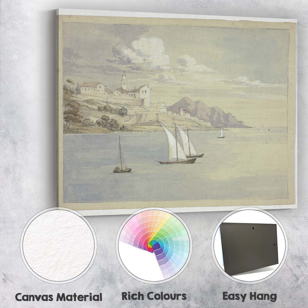 Seaside Village and Sailing Boats Watercolour Coastal Scene Canvas Wall Art Print Decor Picture Ready to Hang