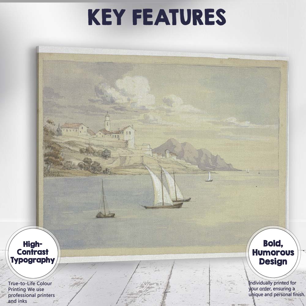 Seaside Village and Sailing Boats Watercolour Coastal Scene Canvas Wall Art Print Decor Picture Ready to Hang