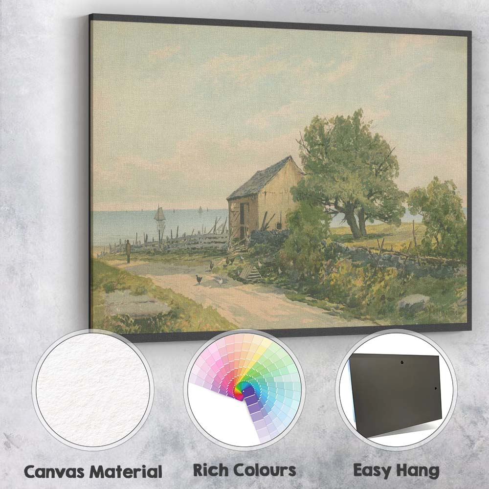 Coastal Farmhouse Seaside Rural Landscape Painting Canvas Wall Art Print Decor Picture Ready to Hang