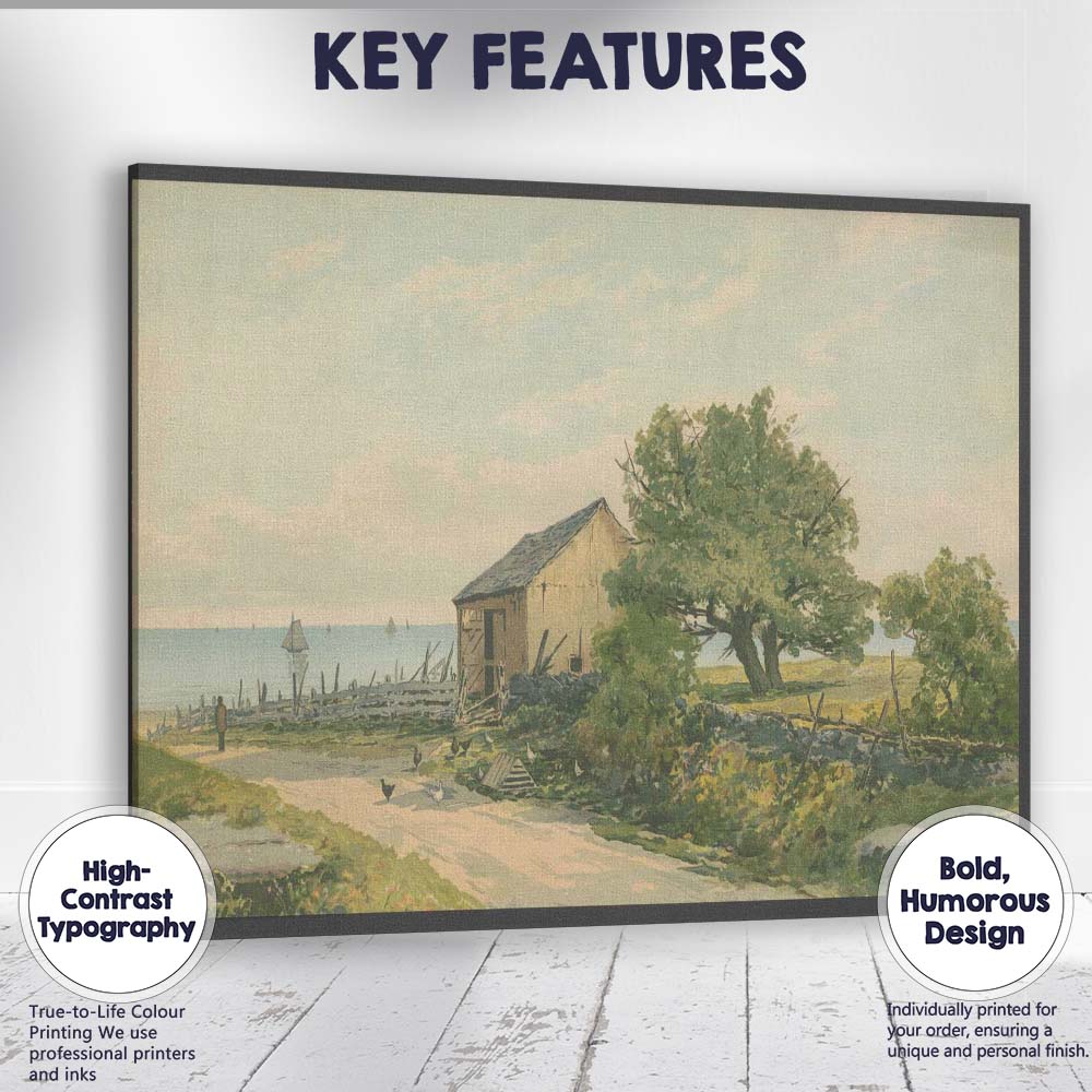 Coastal Farmhouse Seaside Rural Landscape Painting Canvas Wall Art Print Decor Picture Ready to Hang