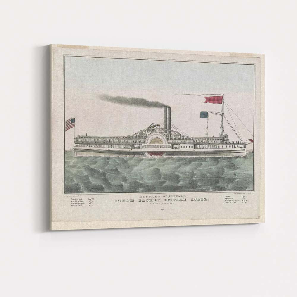 Buffalo Chicago Steam Packet Empire State Historic Paddle Steamer Maritime Illustration Canvas Wall Art Print Decor Picture Ready to Hang