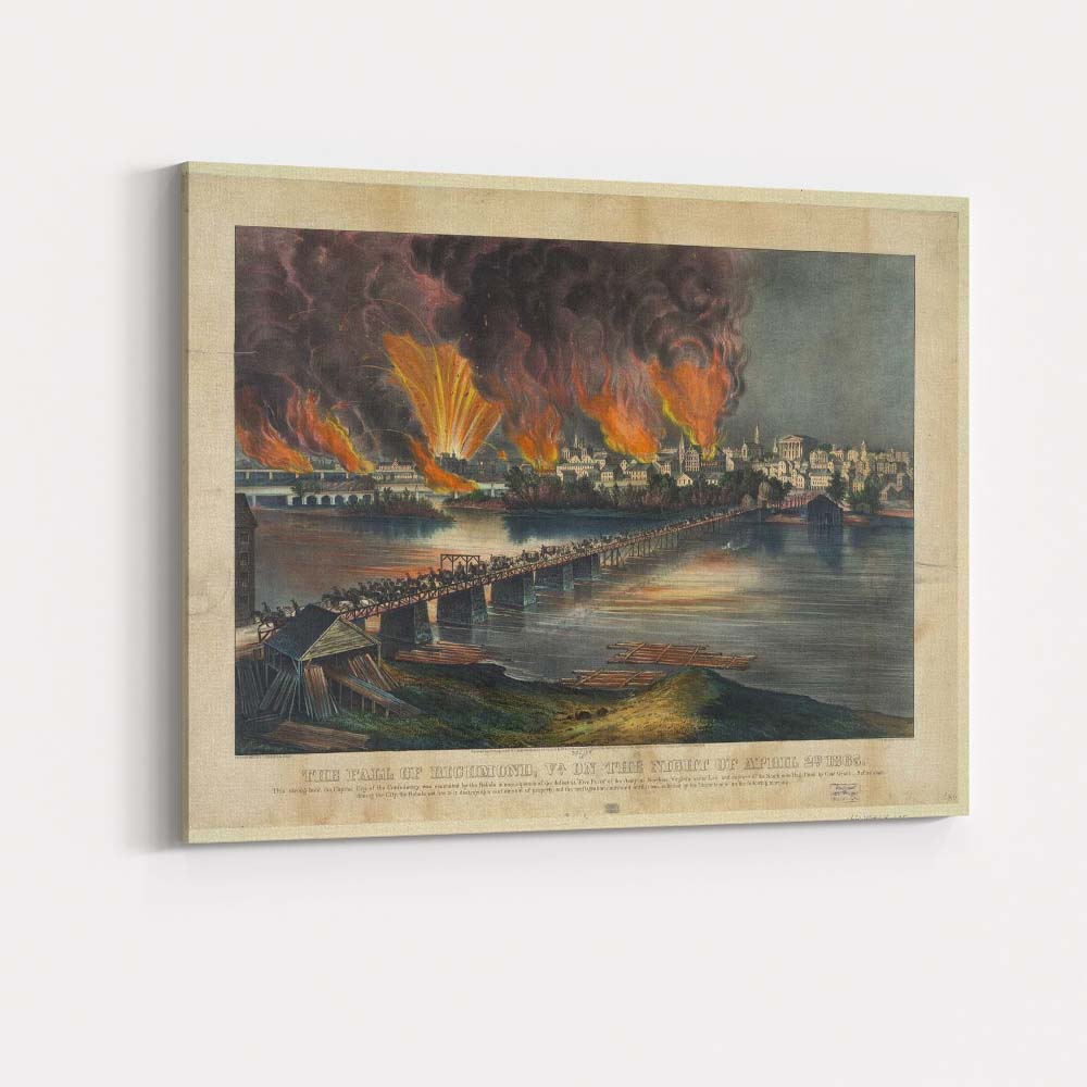 Fall of Richmond Virginia Civil War City Fire Historic Battle Scene Canvas Wall Art Print Decor Picture Ready to Hang