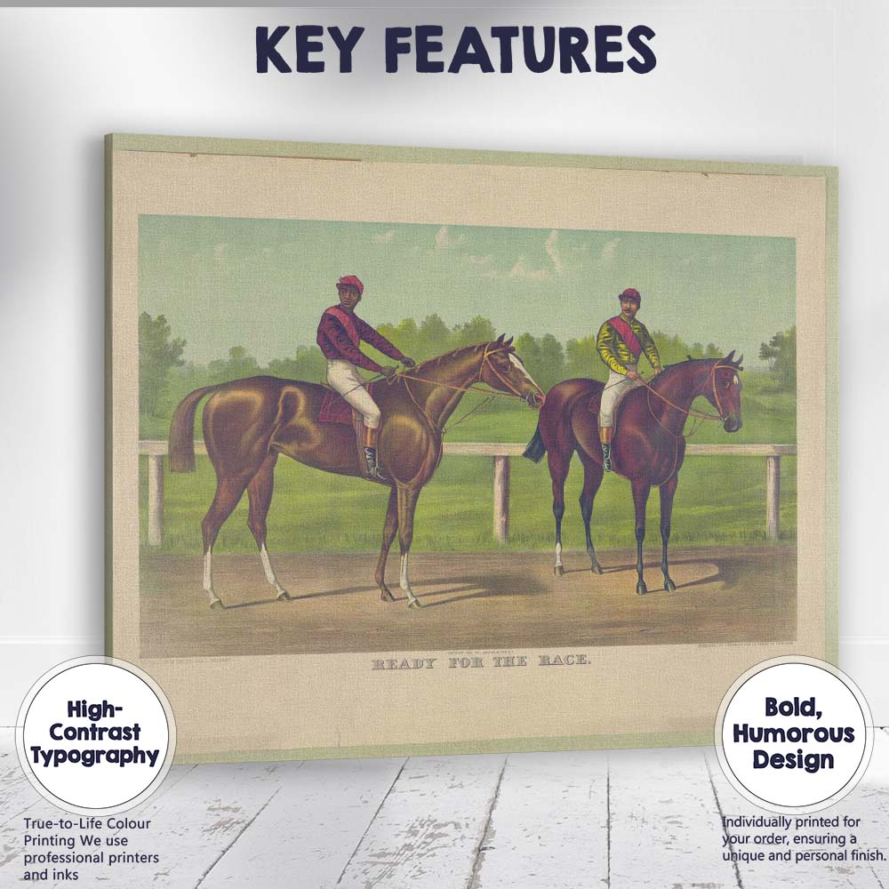 Ready for the Race Thoroughbred Jockey Horse Racing Sporting Illustration Canvas Wall Art Print Decor Picture Ready to Hang