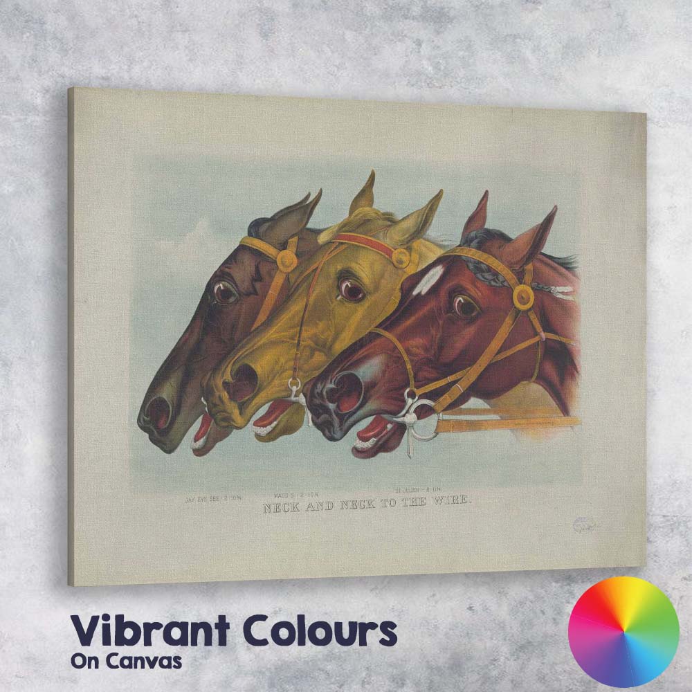 Neck And Neck To The Wire Horse Racing Heads Study Canvas Wall Art Print Decor Picture Ready to Hang