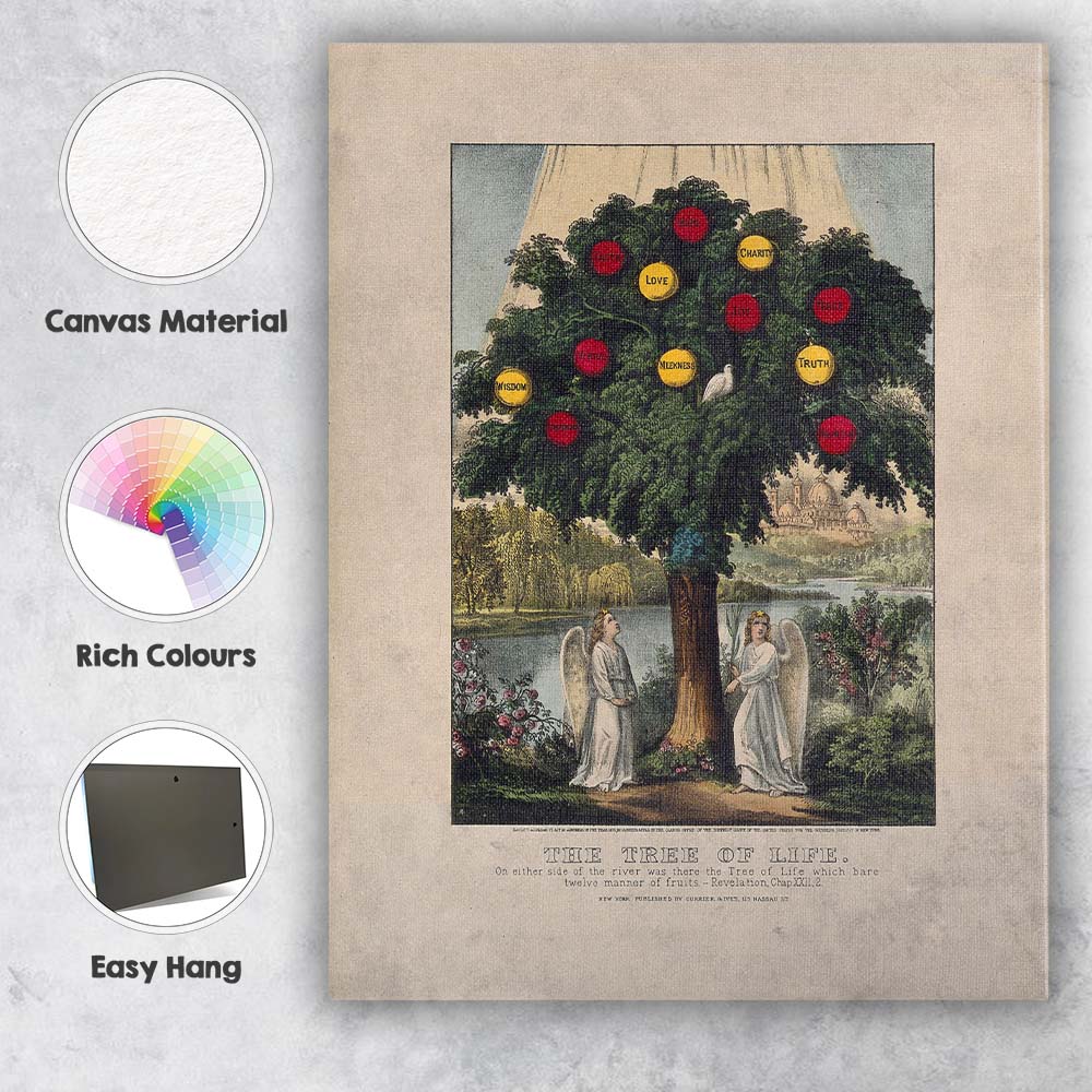 Tree Of Life Biblical Fruit Bearing Angelic Garden Scene Canvas Wall Art Print Decor Picture Ready to Hang