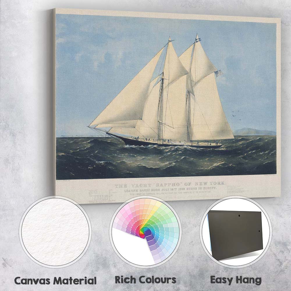 Classic Ocean Racing Yacht Sailing Seascape Maritime Illustration Canvas Wall Art Print Decor Picture Ready to Hang
