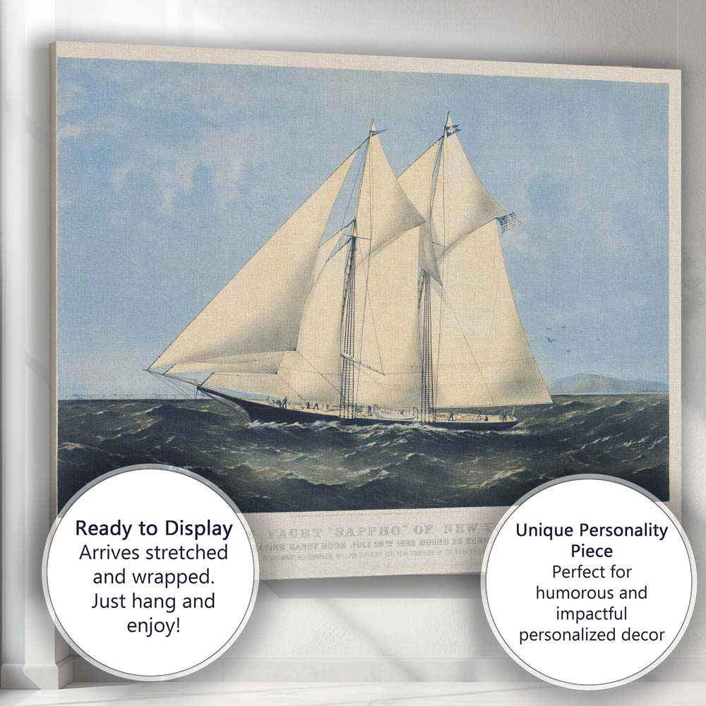 Classic Ocean Racing Yacht Sailing Seascape Maritime Illustration Canvas Wall Art Print Decor Picture Ready to Hang