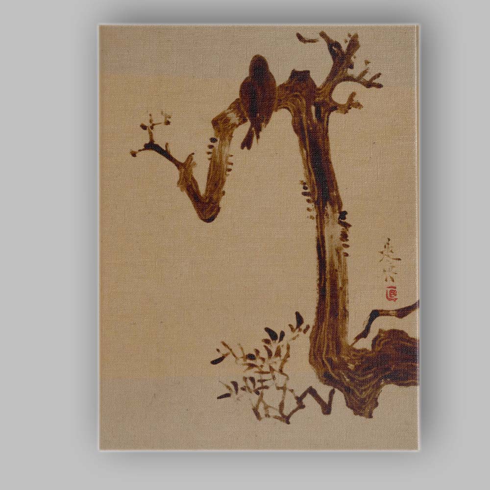 Minimalist Japanese Ink Bird Perched Tree Branch Painting Canvas Wall Art Print Decor Picture Ready to Hang