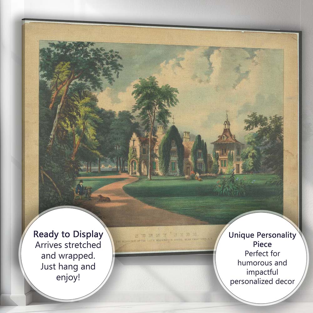 Historic Sunny Side Estate Garden Landscape Architectural Lithograph Canvas Wall Art Print Decor Picture Ready to Hang