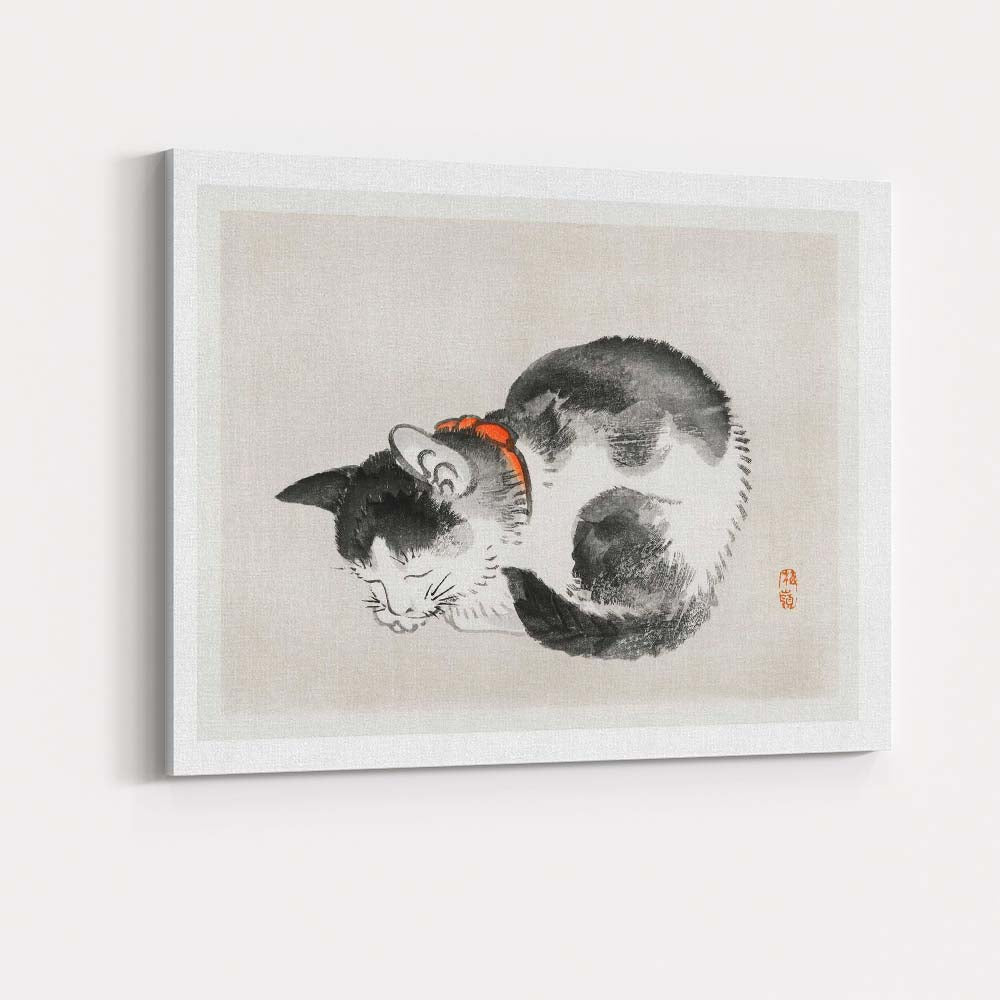 Minimalist Sleeping Cat Japanese Ink Wash Painting Canvas Wall Art Print Decor Picture Ready to Hang