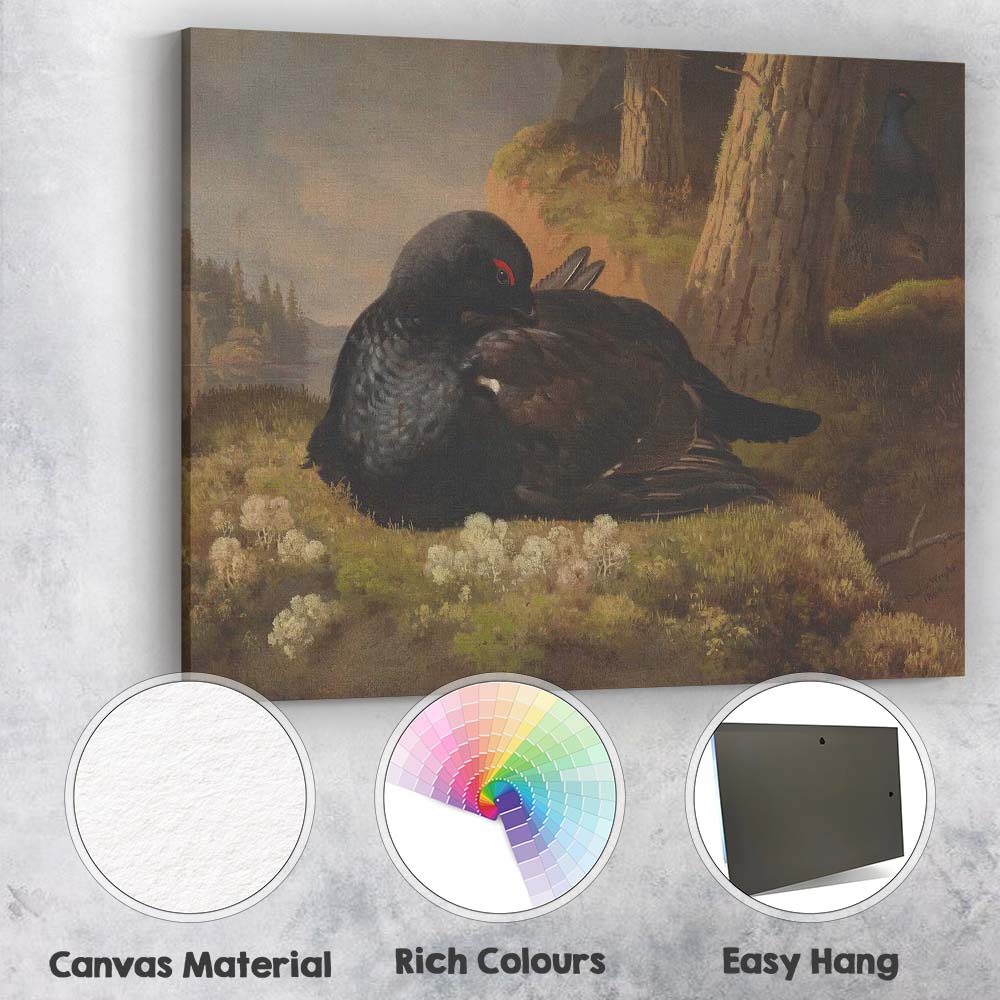 Moody Black Grouse Woodland Wildlife Oil Painting Canvas Wall Art Print Decor Picture Ready to Hang