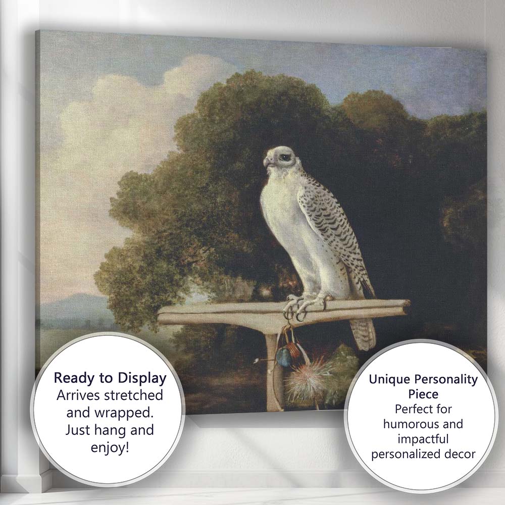 Majestic White Falcon Perched In Landscape Classical Wildlife Painting Canvas Wall Art Print Decor Picture Ready to Hang