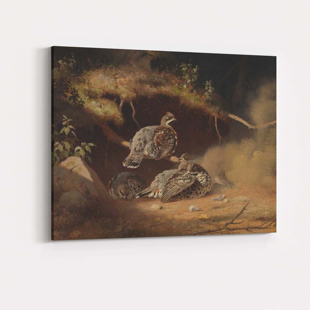 Partridge Family Woodland Wildlife Painting Rustic Country Art Canvas Wall Art Print Decor Picture Ready to Hang