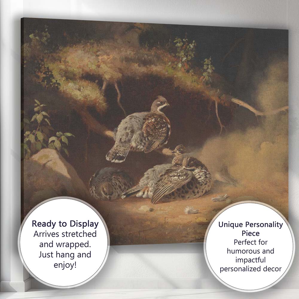 Partridge Family Woodland Wildlife Painting Rustic Country Art Canvas Wall Art Print Decor Picture Ready to Hang
